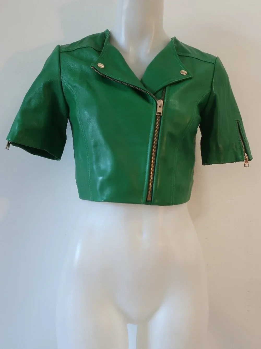 NWT Womens Lamarque Kirsi Green (Item- 309) Lamb Leather Zip Crop Moto Jacket XS